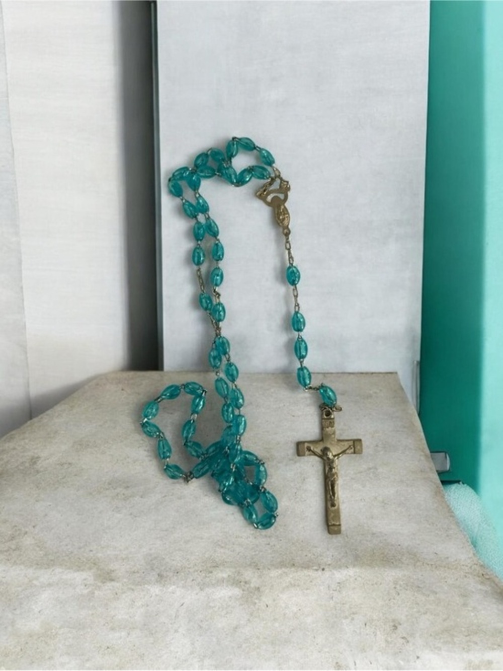 🫶🏻 Light Teal and Silver Rosary